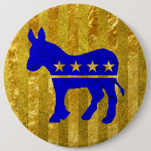 Democraat Donkey Blue Gold Ronde Button 6,0 Cm
