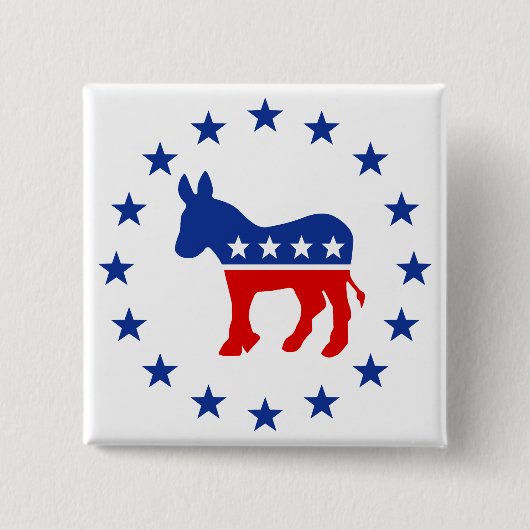 Democraat Donkey Vierkante Button 5,1 Cm (Voorkant)