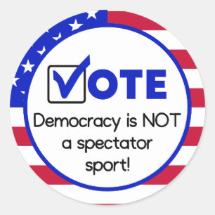 Democratie is geen toeschouwerssport ronde sticker
