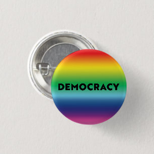 Democratie zwarte tekst regenboog gradiënt lgbt tr ronde button 3,2 cm