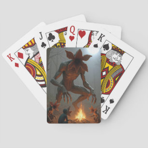 Demogorgon-wezens rond een kampvuur pokerkaarten