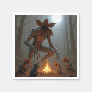 Demogorgon-wezens rond een kampvuur servet