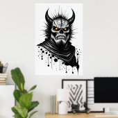 Demon de hoorn en gele ogen | AI Art Poster (Thuiskantoor)
