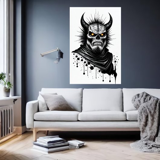 Demon de hoorn en gele ogen | AI Art Poster