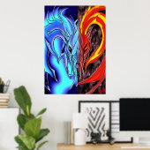 Démon d'eau et de feu | AI Art Poster (Bureau à domicile)