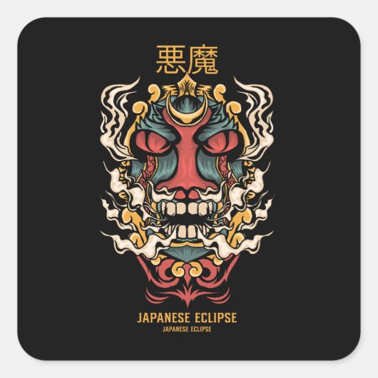 Demon illustratie japanse stijl vierkante sticker (Voorkant)