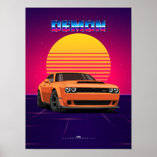 Demon Muscle Car Poster – Retro Synthwave Stijl