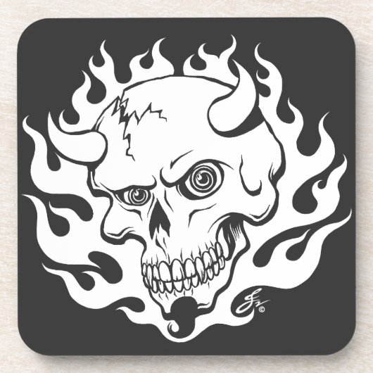 Demon schedel in vlammen bier onderzetter (Voorkant)