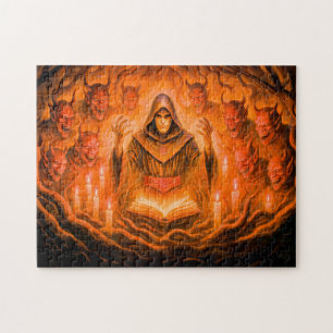 Demon summonerende magiër in olieverfschildering legpuzzel