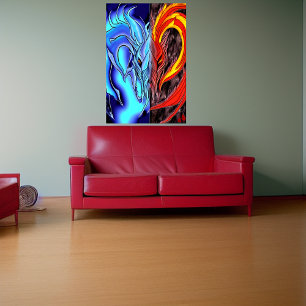 Demon van water en vuur   AI Art Poster