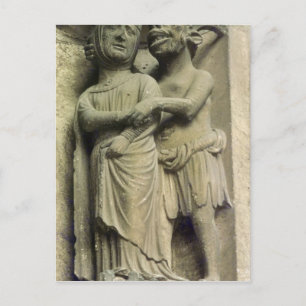 Demon verleidt een vrouw, een buitenste figuur briefkaart