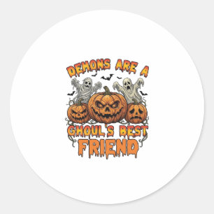 Demonen Zijn Vrienden van Spookachtige Pompoenen M Ronde Sticker