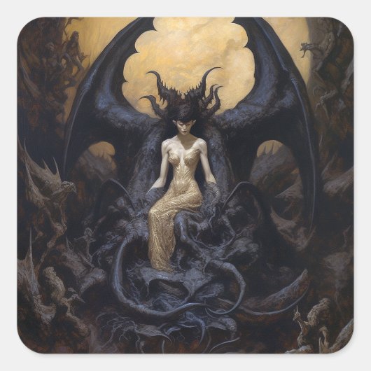 Demoness Dark Fantasy Gothic Gothic Art Vierkante Sticker (Voorkant)