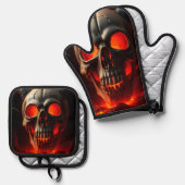 Demonic Skull Gate Halloween Oven Mitt Set (Voorkant / Achterkant)