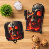 Demonic Skull Gate Halloween Oven Mitt Set (Top down)