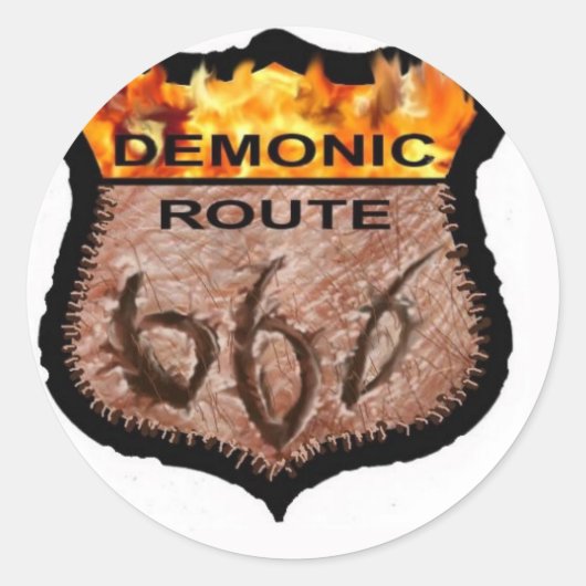 Demonische route 666 ronde sticker (Voorkant)