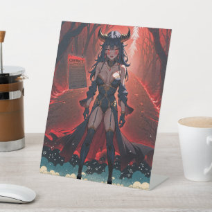 Demonische vrouw met contact op kruispunten, Anime Reclamebord Met Voetstuk