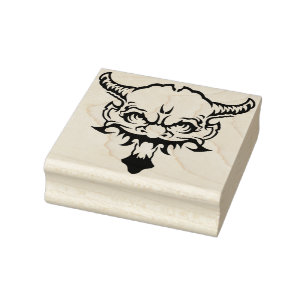 Demonkop met artiestenstempel voor hoorns 	rubberstempel
