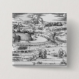 Demonstratie van defensieve maatregelen vierkante button 5,1 cm