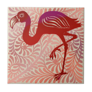 DeMorgan Ruby Luster Bird Flamingo 1880s Repro Tegeltje