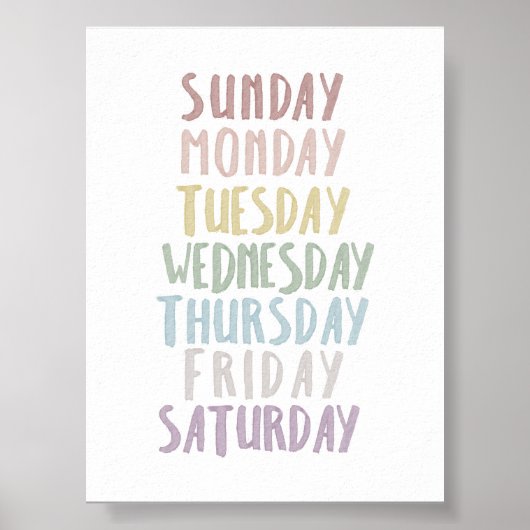 Dempen kleur dagen van de week poster (Voorkant)