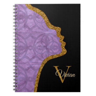 Dempen Paarse zwart en gouden glitter gezicht Notitieboek
