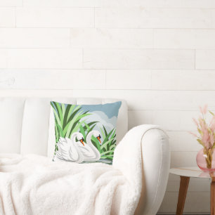 Dempen zwaan paar op water kussen