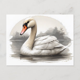 Dempende zwaan in water briefkaart