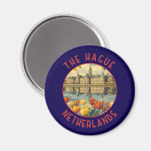 Den Haag Nederland Retro Distressed Circle Magneet (Voorkant / Achterkant)