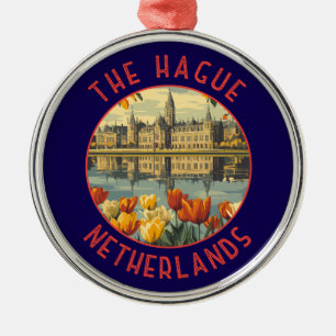 Den Haag Nederland Retro Distressed Circle Metalen Ornament