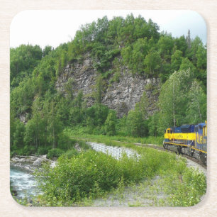 Denali Express Alaska Trein Vakantie Fotografie Vierkante Kartonnen Onderzetter
