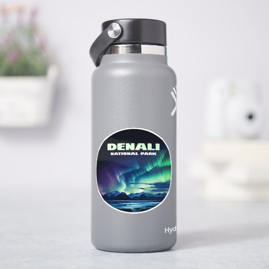 Denali National Park Alaska Noorderlicht Retro Sticker (HydroFlask)
