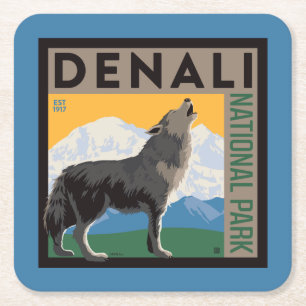 Denali National Park Howling Wolf Vierkante Kartonnen Onderzetter
