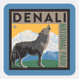Denali National Park   Howling Wolf Vierkante Sticker