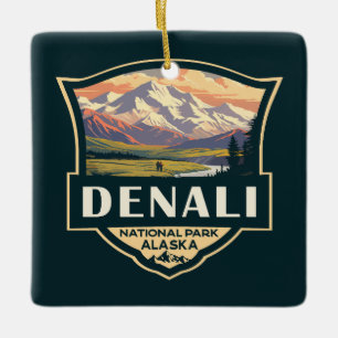 Denali National Park Illustration Travel Keramisch Ornament