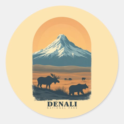 Denali National Park  Retro Ronde Sticker (Voorkant)
