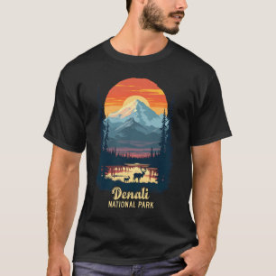 Denali National Park Retro Sunset Wilderness Art T-shirt