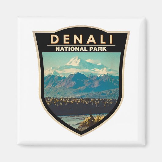 Denali National Park Waterverf Badge Magneet (Voorkant)