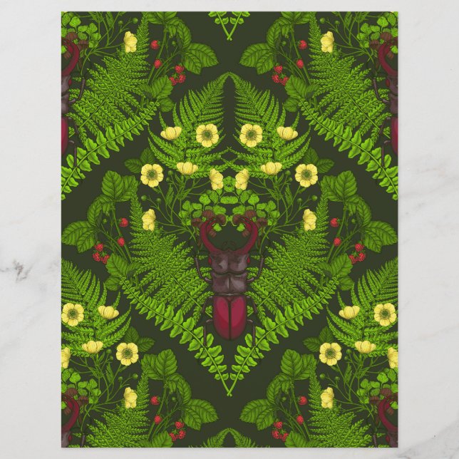 Dendroctones et fougères, feuilles verts (Devant)