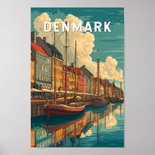 Denemarken Illustratie Reis Kunst Vintage Poster