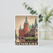 Denemarken, middeleeuws kasteel op de rivier,  briefkaart (Staand voorkant)