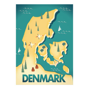 Denemarken Vintage stijl kaart reisposter Foto Afdruk