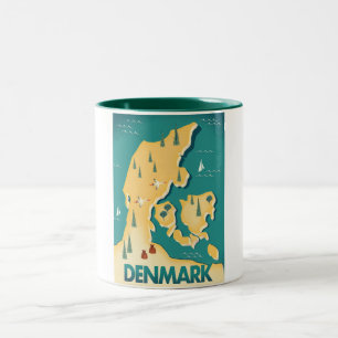 Denemarken Vintage stijl kaart reisposter Tweekleurige Koffiemok