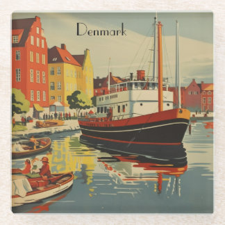 Denemarken Vintage Travel Poster aanpasbaar Glazen Onderzetter