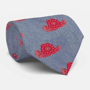 Denim-afdrukken met Red Bandana Cowboy-Petten West Stropdas