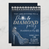 Denim and Diamond Birthday Party, elegant, hakken Kaart (Voorkant / Achterkant)