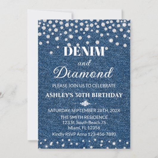 Denim and Diamond Birthday Party Invitation (Devant)