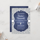 Denim and Diamonds Birthday Invitation Kaart (Voorkant / Achterkant in situ)