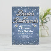 Denim and Diamonds Birthday Invitation Kaart (Staand voorkant)