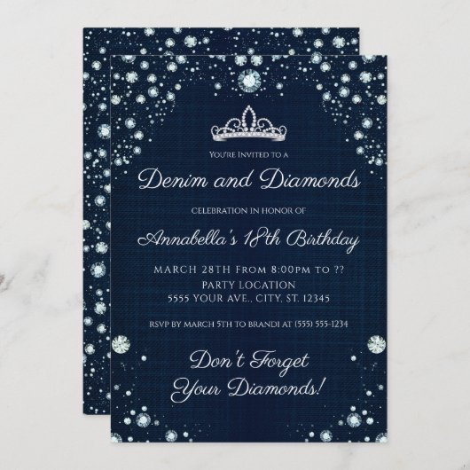 Denim and Diamonds Birthday Invitations Kaart (Voorkant / Achterkant)
